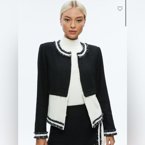 NWT Alice + Olivia Kidman Two-Fer Boxy Raw Edge Jacket Size Small $595 - Picture 8 of 16